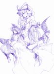  chen fuji_warabi gap hair_ribbon long_hair monochrome multiple_girls purple ribbon short_hair sleeping touhou yakumo_yukari 