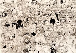  absurdres anemo_nemo animal_crossing ansatsu_kyoushitsu beard blush boku_no_hero_academia bow bowtie butterfly_hair_ornament cat cellphone character_request cigar commentary_request copyright_request cowboy_hat crossover cup doughnut drifloon erzt5337 facial_hair fingerless_gloves fishing_rod food ghost glasses gloves greyscale hair_ornament hair_over_eyes hair_over_one_eye hat highres holding holding_cup holding_paintbrush holding_phone holding_spoon hoshi_ryoma instrument jewelry kinger_(the_amazing_digital_circus) kono_subarashii_sekai_ni_shukufuku_wo! lana_(pokemon) leberblume mahou_shoujo_ni_akogarete monochrome multiple_boys multiple_girls mustache napstablook necklace necktie one_piece open_mouth paintbrush phone pokemon pokemon_(creature) saliva scar scar_on_face splatoon_(series) spoon sweat sweater_vest the_amazing_digital_circus tongue tongue_out top_hat traditional_media undertale v 