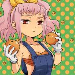  anya_alstreim arch_(artist) bandeau bare_shoulders breast_padding code_geass food fruit gloves hairband holding holding_fruit lowres orange oranges overalls padding pink_hair plum_(arch) puramubon red_eyes short_hair tubetop 