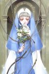  cables flower headdress highres long_sleeves nun silver_hair wires yellow_eyes 
