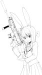  assault_rifle bunny_ears fn_scar gun highres mizu_exp monochrome rabbit_ears reisen_udongein_inaba rifle suppressor touhou weapon 