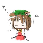  aoblue brown_hair cat_ears cat_tail chen chibi hat multiple_tails short_hair sleeping solo standing tail touhou 