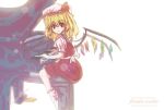  flandre_scarlet grand_piano hat hat_ribbon instrument instruments noorrzz piano ponytail red_eyes ribbon ribbons short_hair side_ponytail touhou wings 