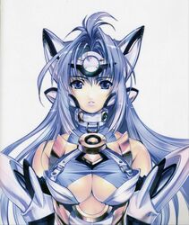  blue_eyes blue_hair breasts choco cleavage face highres kos-mos solo xenosaga xenosaga_episode_iii 