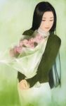  chen_shu_fen closed_eyes flower highres long_hair long_sleeves realistic sweater turtleneck 