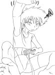  barefoot cowboy_bebop edward_wong_hau_pepelu_tivrusky_iv girls_playing_games lineart monochrome playing_games playstation_2 ps2 toes video_game 