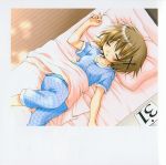  checkered closed_eyes hidamari_sketch highres lying pajamas pillow sleeping yuno 