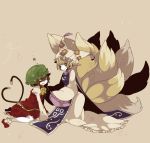  animal_ears blonde_hair brown_hair cat_ears cat_tail chen closed_eyes earrings fox_ears fox_tail hat heart heart_tail jewelry multiple_girls multiple_tails shikimi_(yurakuru) short_hair tail touhou yakumo_ran yellow_eyes yurakuru_pixiv81607 