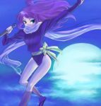  faris_scherwiz final_fantasy final_fantasy_v green_eyes kunai long_hair lowres moon ninja purple_hair scarf solo weapon 