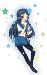  blue_hair eryu long_hair pantyhose school_uniform serafuku suzumiya_haruhi_no_yuuutsu wink 
