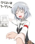  closed_eyes grey_hair necktie open_mouth pointing sanya_v_litvyak short_hair solo strike_witches translated translation_request vehicle wrist_grab youkan 