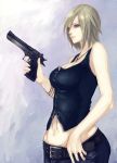  aya_brea bad_id belt blonde_hair blue_eyes desert_eagle gun handgun jeans parasite_eve parasite_eve_the_3rd_birthday pistol semiautomatic short_hair weapon 