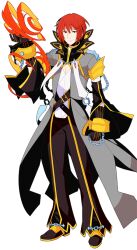 1boy black_footwear black_gloves black_pants chain closed_mouth coat fire full_body gloves grey_coat hair_between_eyes hand_up ideolo large_variant_set looking_at_viewer male_focus official_art open_clothes open_coat pants pyrokinesis ragnarok:_guild_masters ragnarok_online red_eyes red_hair shirt shoes short_hair simple_background smile solo transparent_background variant_set warlock_(ragnarok_online) white_shirt 