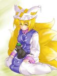  bad_id blonde_hair cat cat_ears cat_tail chen chen_(cat) earrings fox_ears fox_tail hat jewelry short_hair tail touhou yakumo_ran yude 