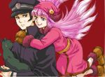  cat devil_summoner goto gouto hat hug kuzunoha_raidou lowres mittens mou_shobou pink_hair raidou_kuzunoha_vs_the_soulless_army school_uniform shako_cap short_hair tongue tukemen 