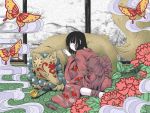  animal_ears butterflies butterfly fox fox_ears fox_tail hexagon japanese_clothes kimono kiseru kitsune_nakata_taruto pipe ribbon ribbons smoke smoking tail tattoo xxxholic 