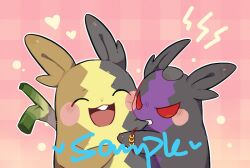  ^_^ angry animal_focus asako1220 biting biting_cheek chinese_commentary closed_eyes commentary_request hamster heart laughing morpeko morpeko_(full) morpeko_(hangry) no_humans outline pink_background pokemon pokemon_(creature) sample_watermark smile spring_onion watermark white_outline 