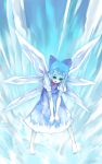  blue_hair cirno highres monk_(artist) monk_(syugyousou) ribbon ribbons short_hair skirt touhou wings 
