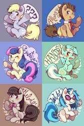  ? ?? animal_focus arms_up black_hair blonde_hair blue_eyes blue_hair blush bonbon_(my_little_pony) bow bowtie brown_hair commentary cutie_mark derpy_hooves doctor_whooves english_commentary green_hair highres lyra_heartstrings mane mi-eau multicolored_hair my_little_pony my_little_pony:_friendship_is_magic necktie no_humans octavia_melody one_eye_closed orange_eyes pegasus pink_hair pony_(animal) purple_bow purple_bowtie red_necktie sitting speech_bubble streaked_hair sunglasses tail two-tone_hair unicorn vinyl_scratch 