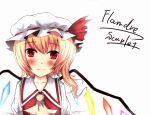  blonde_hair character_name flandre_scarlet hat moccy ponytail ribbon ribbons touhou wings 