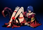  blue_hair corset dress eyepatch frills high_heels kimono_dress legs lipstick long_hair nail_polish red_eyes rintarou shoes tail tattoo tengen_toppa_gurren_lagann 