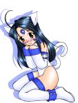  animal_ears bach black_hair blush boots brown_eyes cat_ears cat_tail detached_sleeves facial_mark forehead_mark leotard skuld tail thighhighs 