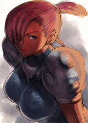  breasts cannon_spike capcom gunspike hair_over_one_eye humio large_breasts ponytail red_hair redhead short_hair simone solo 