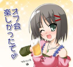  beer blush green_eyes hair_ornament hairclip hayate_no_gotoku! lowres otamon silver_hair translated 