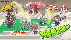  !? 3girls animal_ear_hood arknights artist_request blue_eyes cat_boy chibi commentary copyright_name energy_barrier english_commentary english_text eyjafjalla_(arknights) flying_sweatdrops gameplay_mechanics glint hammer holding holding_hammer holding_sword holding_weapon hood multiple_girls narantuya_(arknights) nervous_sweating official_art pepe_(arknights) scimitar second-party_source spoken_sweatdrop sweat sweatdrop sword waving_arms weapon yellow_eyes zubayr_(arknights) 