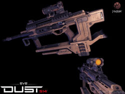  3d black_background commentary copyright_logo copyright_name dust_514 eve_online flewda from_side gun highres logo multiple_views no_humans rifle science_fiction scope simple_background weapon weapon_focus 