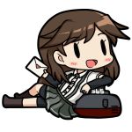  0_0 1girl arashio_(kantai_collection) arm_warmers bamomon blush brown_hair chibi commentary_request fairy_(kantai_collection) kantai_collection letter long_hair love_letter lowres open_mouth school_uniform skirt solo suspenders 