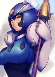  blue_eyes blue_hair humio polearm rockman rockman_(classic) rockman_(original) rockman_9 short_hair splash_woman weapon 