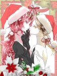  2others androgynous brown_hair christmas colored_eyelashes crystal_hair easty face-to-face gem_uniform_(houseki_no_kuni) gloves hair_ribbon hat houseki_no_kuni labcoat long_hair looking_at_viewer mistletoe multiple_others necktie padparadscha_(houseki_no_kuni) ponytail red_eyes redhead ribbon rutile_(houseki_no_kuni) santa_hat short_hair upper_body white_skin yellow_eyes 