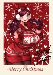  1girl antlers beryl_(junkpuyo) breasts christmas christmas_sweater earmuffs happy highres junkpuyo large_breasts long_hair looking_at_viewer original short_twintails smile solo sweater tagme twintails 