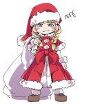  1girl angry bag bird_studio blonde_hair blue_eyes bracelet braid christmas dragon_quest dragon_quest_xi earrings full_body gloves hat ixy jewelry loli long_hair looking_at_viewer lowres santa_costume santa_hat simple_background solo square_enix twin_braids veronica_(dq11) white_background 