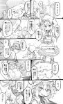  1boy 1girl bangs bat_wings christmas comic commentary_request crossed_arms door greyscale grin hat holding legs_apart long_sleeves monochrome necktie noya_makoto pointy_ears remilia_scarlet sack santa_costume santa_hat sharp_teeth shoes short_hair smile standing teeth touhou translation_request wings 