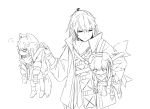  3girls anger_vein animal_ears artist_request bandanna chibi commentary_request crying dog dog_ears dog_tail dual_persona eyebrows_visible_through_hair girls_frontline highres jacket m4a1_(girls_frontline) mod3_(girls_frontline) multiple_girls picking_up puppy sad sketch st_ar-15_(girls_frontline) sweatdrop tail 
