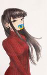  1girl ayatak0517 black_eyes black_hair highres komi-san_wa_komyushou_desu komi_shouko long_hair looking_at_viewer pacifier sticker white_background 