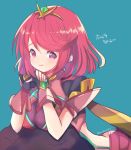  1girl bangs breasts earrings fingerless_gloves gloves headpiece highres pyra_(xenoblade) jewelry large_breasts mare_(umikamiko) nintendo red_eyes red_shorts redhead short_hair shorts shoulder_armor simple_background solo swept_bangs tiara xenoblade_(series) xenoblade_2 