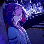  braid crosswalk highres hood hoodie hoodie_up kaf looking_at_viewer multicolored multicolored_eyes night outdoors pink_hair ume_(yume_uta_da) virtual_kaf virtual_youtuber 