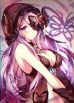  1girl armpits babydoll bare_arms bare_shoulders black_gloves blue_eyes blue_ribbon blush breasts butterfly_hair_ornament chromatic_aberration cleavage closed_mouth gloves granblue_fantasy groin hair_ornament hair_over_one_eye hair_ribbon highres homaderi hood horns large_breasts lavender_hair lingerie long_hair looking_at_viewer narmaya_(granblue_fantasy) navel panties ribbon ribbon_trim see-through side-tie_panties solo stomach underwear upper_body 