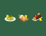  food food_request fork fruit green_background hat holding holding_fork holding_knife knife leaf log no_humans nona_drops noodles original plate santa_hat simple_background strawberry 