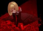  1girl blonde_hair child commentary_request drag-on_dragoon drag-on_dragoon_1 dress gloves manah red_dress red_eyes short_hair solo wa_(87s-87) 