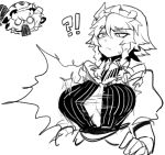  !? 2girls :&lt; alternate_costume annoyed braid breasts bursting_breasts cleavage hat hat_ribbon izayoi_sakuya jaw_drop looking_down maid maid_headdress mob_cap monochrome motion_lines multiple_girls pigeoncrow raised_eyebrow remilia_scarlet ribbon short_hair simple_background solid_circle_eyes solo_focus surprised touhou twin_braids upper_body white_background 