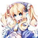  big_eyes blonde_hair choujigen_game_neptune eyebrows_visible_through_hair hair_ornament headdress histoire jijey looking_at_viewer necktie neptune_(series) open_mouth thigh-highs twintails white_background 