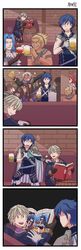  4koma ayyk92 barrel beer_mug bikini black_hair blue_hair book comic cup drinking_glass drunk fire_emblem fire_emblem:_kakusei heart henry_(fire_emblem) highres krom long_hair lucina multiple_boys multiple_girls my_unit_(fire_emblem:_kakusei) nintendo reading short_hair swimsuit cordelia_(fire_emblem) velvet_(fire_emblem) viole_(fire_emblem) white_hair wine_glass wyck 