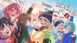  5girls aqua_hair bang_dream! bangs blonde_hair blush braid brown_hair closed_eyes closed_mouth eyebrows_visible_through_hair glasses green_eyes highres hikawa_hina long_hair looking_at_viewer maruyama_aya multiple_girls new_year official_art open_mouth pastel_palettes pink_eyes pink_hair shirasagi_chisato short_hair smile twintails violet_eyes wakamiya_eve white_hair yamato_maya 