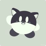  1other animal_ears atlus_(company) cat_ears copy_ability cosplay full_body hal_laboratory_inc. hoshi_no_kirby kirby kirby_(series) looking_at_viewer mask monochrome morgana_(persona_5) morgana_(persona_5)_(cosplay) nintendo open_mouth persona persona_5 rizu_(rizunm) simple_background smile solo super_smash_bros. super_smash_bros._ultimate 