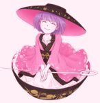  1girl bowl bowl_hat closed_eyes hat in_bowl in_container japanese_clothes kimono looking_at_viewer minigirl needle purple_hair sewing_needle short_hair smile sukuna_shinmyoumaru touhou 