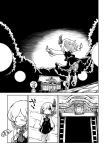  architecture bloomers chen closed_eyes comic east_asian_architecture flying from_behind greyscale hair_over_one_eye hair_ribbon hand_on_own_chest looking_up monochrome night outdoors outstretched_arms ribbon rumia short_hair shrine skirt skirt_set sonson_(eleven) spread_arms stone_floor stone_lantern touhou translation_request underwear 